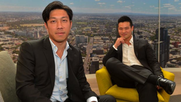 Michael Mai and Matthew Khoo, of ICD Property, and the proposed views from Eq Tower.