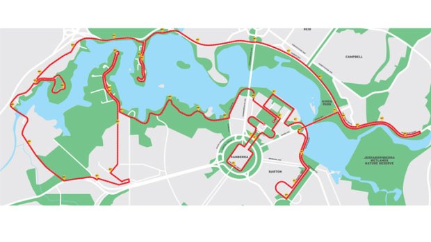 The route of <em> The Canberra Times </em> marathon.