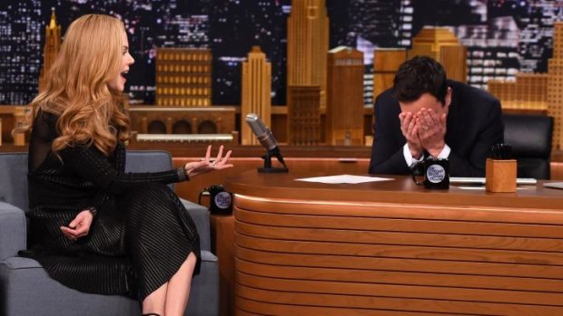 Embarrassing first date ... Nicole Kidman grills Jimmy Fallon on the <i>Tonight Show</i>.