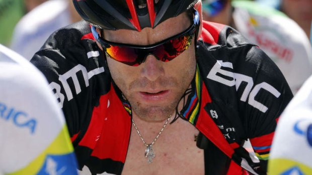 ''I don't want to quit'': Cadel Evans during Saturday's stage.