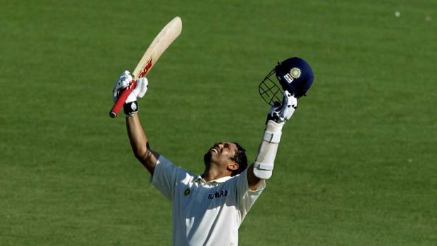 In action at the 2004 Sydney Test when he scored a double century on the second day.