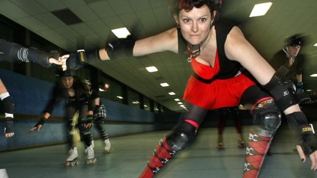 Whipping it: A roller derby team in action.