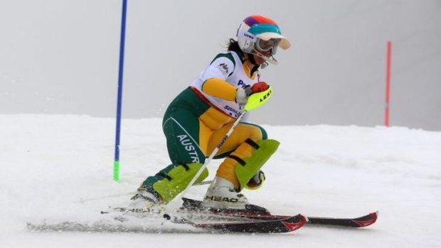 Disqualified: Australian vision-impaired skier Melissa Perrine and the visor in question.