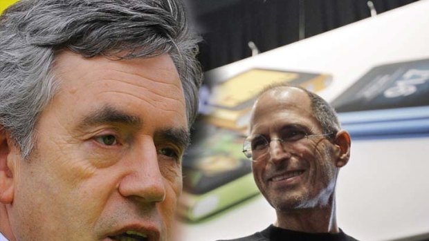 Gordon Brown, left, and Steve Jobs.