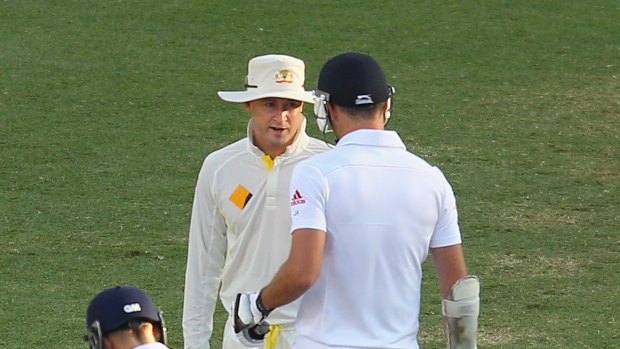 Caught out: Michael Clarke threatened England’s Jimmy Anderson with a broken arm during the last Ashes series.

