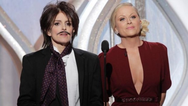 Pranks abound ... Tina Fey and Amy Poehler hosting the Golden Globe Awards last year.