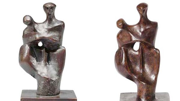 The Henry Moore sculpture on the left fetched $72,000 at auction in New York, while the one on the right has been withdrawn from sale in Melbourne.