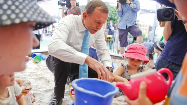 Mr Nice Guy ... Tony Abbott at a Brisbane childcare centre in January.