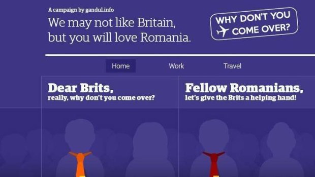 Reverse psychology: The Romanian website trying to attract British migrants.