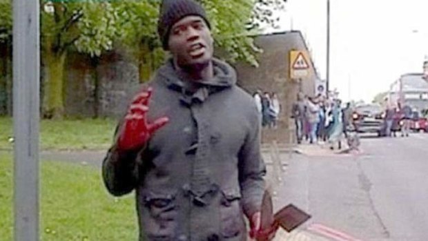 Caught on camera: Michael Adebolajo spoke to bystanders.