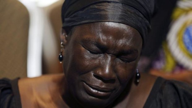 Still missing ... Monica Stover, mother of one of more than 200 girls abducted by Boko Haram in the remote village of Chibok, speaks during a news conference in Lagos on June 5.