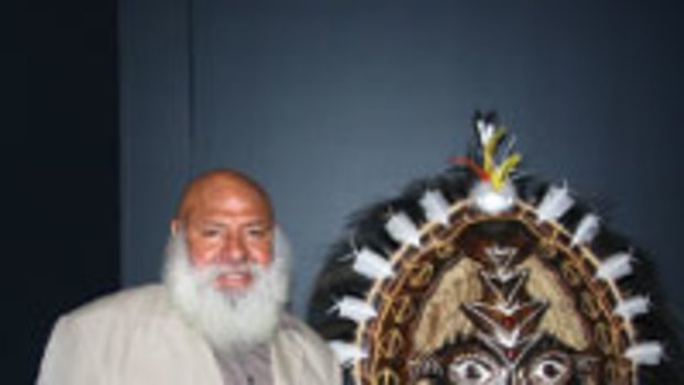 West Australian Indigenous Art Award winner 2009 Ricardo Idagi with his work <i>Malo Mask 2008</i>.