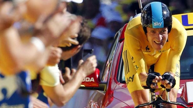 Riding high ... yellow jersey wearer Bradley Wiggins has an overall lead of nearly two minutes.