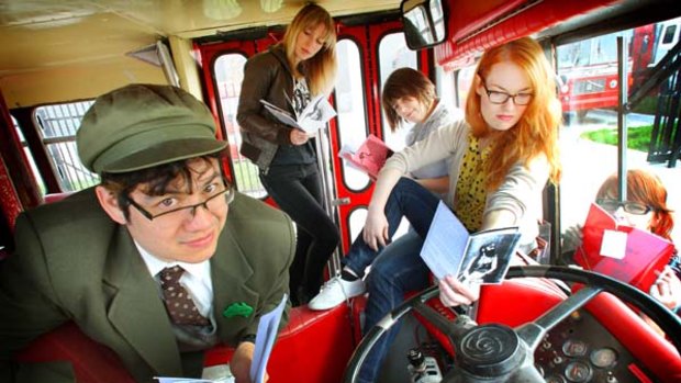 The Emerging Writers Festival has the world's first mobile zine bus travelling the streets of Melbourne. ( L-R) Andrew Finegan, Ali Edmonds, Veronica Cybulski, Rachael Kendrick and Lisa Dempster.