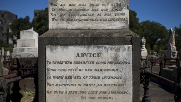 Shamed: The inscription on Emily Mather's grave that warns women not to 'marry in haste'. 