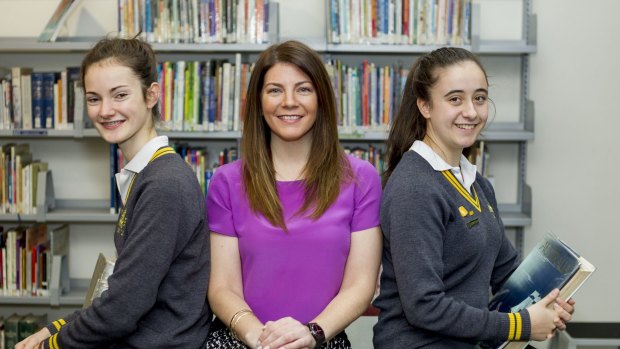 Achievers: Rosebud Secondary College's Rose Kirchhof with high-scoring Australian History students Madelyn Hyland, left, and Alexandra Dellaportas.