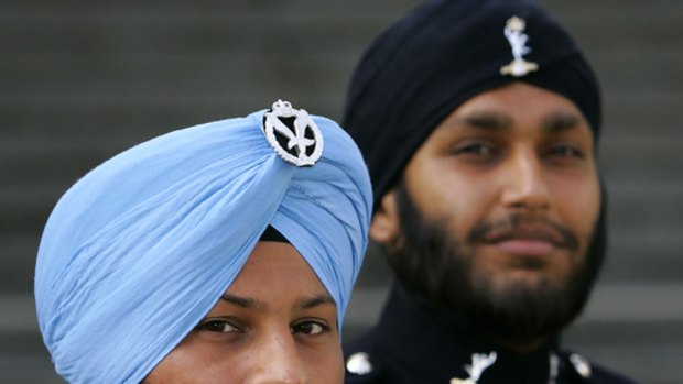 Lance Corporal Sarjvit Singh, left, and Signaller Simranjit Singh are the first Sikh soldiers to guard Buckingham Palace.
