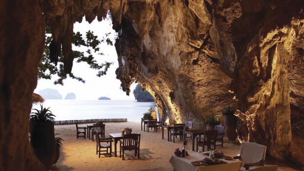 The Grotto dining area at Rayavadee, on the sand.