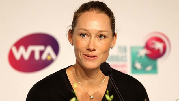 Sam Stosur at a media conference in Istanbul yesterday.