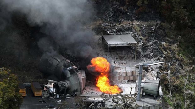 Flames burn out of control from a ventilation shaft at the Pike River Mine in November last year.