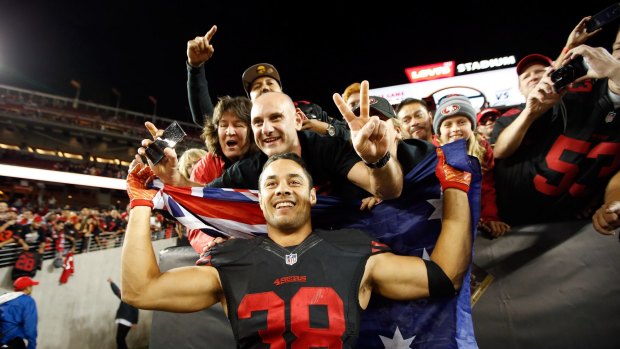 Man of the people: Jarryd Hayne after his NFL debut. Photo: Getty Images