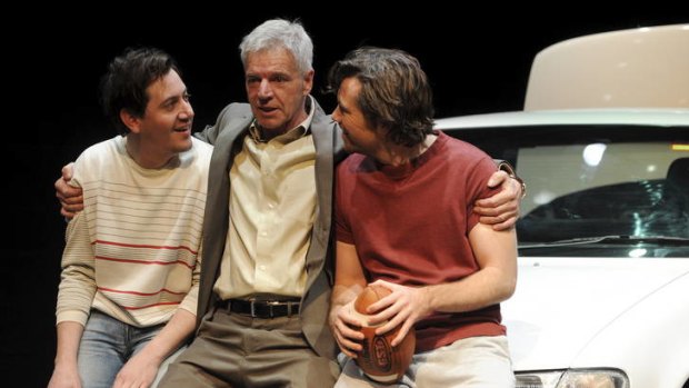 Hamish Michael, Colin Friels and Patrick Brammall in Belvoir's production of Death of a Salesman.