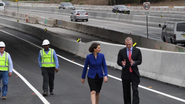 NSW Premier Gladys Berejiklian and Federal Urban Infrastructure Minister Paul Fletcher opening an early section of WestConnex at Homebush. 