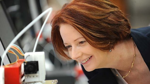 ''Millions of Australians will need new skills'' &#8230; Julia Gillard takes a closer look at a 3D copier while visiting the RMIT-Advanced Manufacturing Precinct in Melbourne.