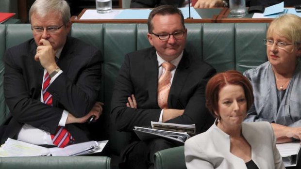 Former foreign minister Kevin Rudd and Prime Minister Julia Gillard during Question Time on February 14.