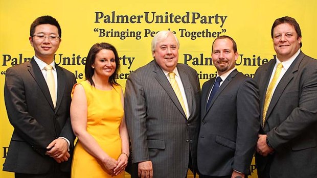 Alliance: Clive Palmer with, from left, Dio Wang, Jacqui Lambie, Ricky Muir and Glenn Lazarus.