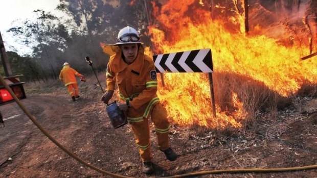 RFS volunteers at a hazard-reduction burn in Scheyville National Park in Sydney's north west.