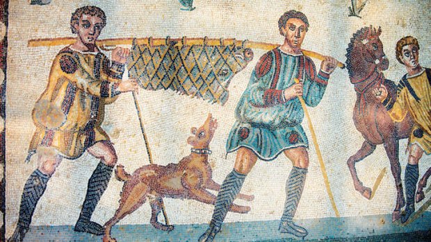 Roman mosaic of hunters in Morgantina.