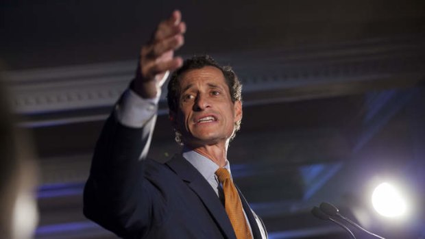 Democratic mayoral hopeful Anthony Weiner makes his concession speech at Connolly's Pub in midtown Tuesday, September 10, 2013 in New York.