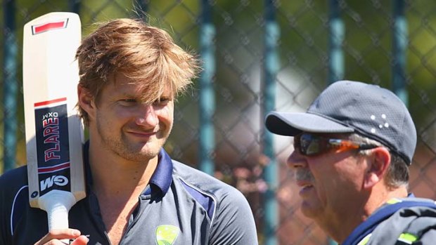 Long and short: Shane Watson (left) chats with selector Rod Marsh on Wednesday.