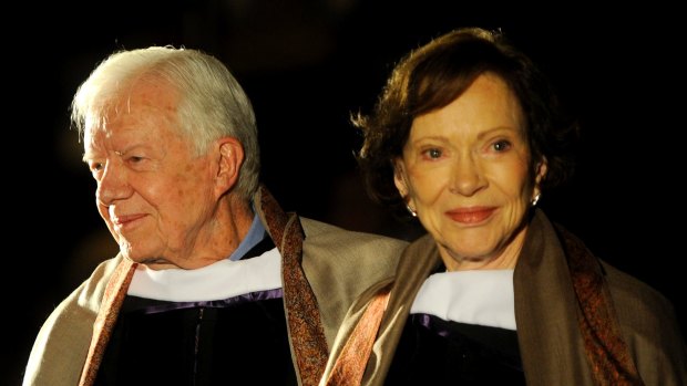 Former US president Jimmy Carter and his wife Rosalynn Carter at an award ceremony honouring their humanitarian work in 2009.