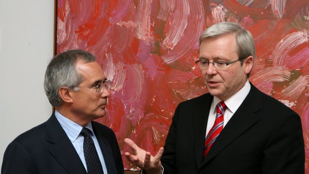 Sir Nicholas Stern who conducted the Stern Review on the Economics of Climate Change meeting with Federal Labor Leader Kevin Rudd at Parliament House, Canberra  on Wednesday 28, March, 2007.     Canberra Stern    photo by Peter Morris SPECIALX 00000