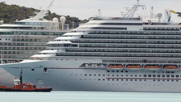 The Carnival Dream cruise ship moored at the A.C. Wathey Cruise Facilities after a diesel generator malfunctioned.