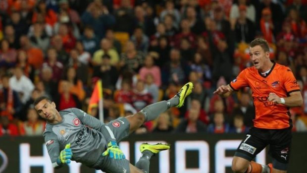 Ante Covic can't stop the Roar's equalising goal by Besart Berisha.