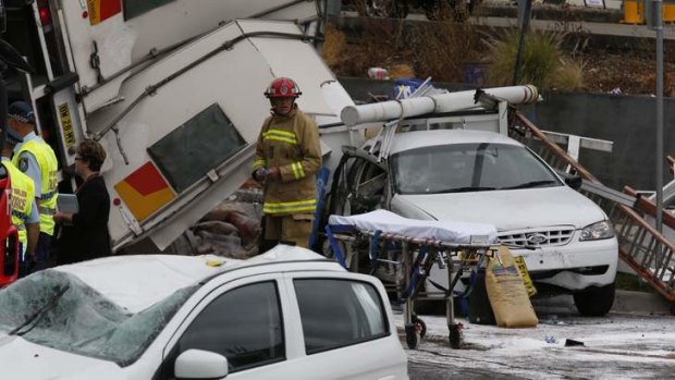 A truck overturned at a busy intersection in Sydney's north.