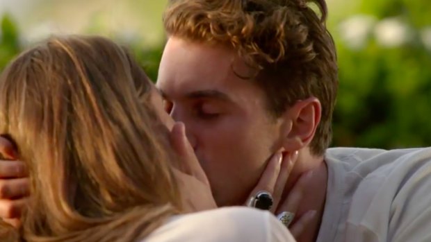 Matty J goes in for the kiss with The Bachelor hopeful Laura.