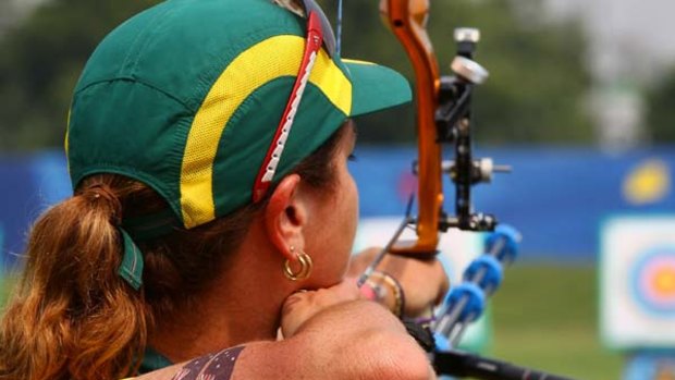 Dawn Nelson of Australia competes in the individual recurve qualification round.
