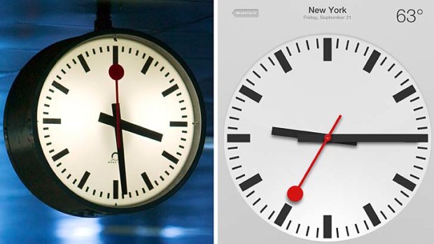 Face-off ... the Swiss rail clock, left, and Apple's clock.