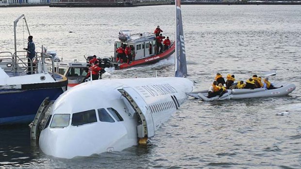 Life rafts are deployed in the event of a landing on water, as US Airways flight 1549 did on the Hudson River in New York on January 15, 2009.