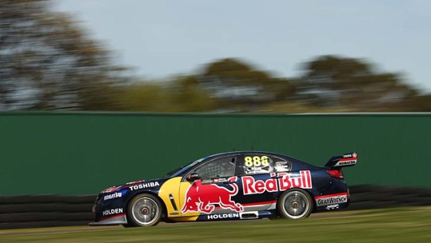 Craig Lowndes puts his foot down during practice for the Sandown 500 on Friday.