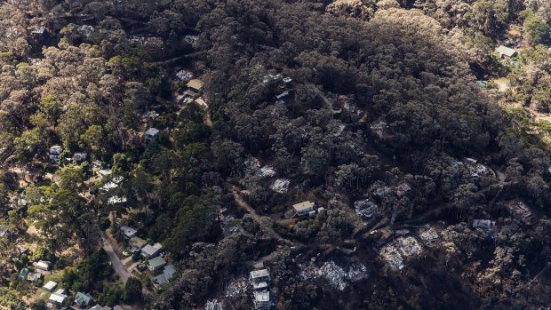 Fire damage to property seen from the air at Wye River.