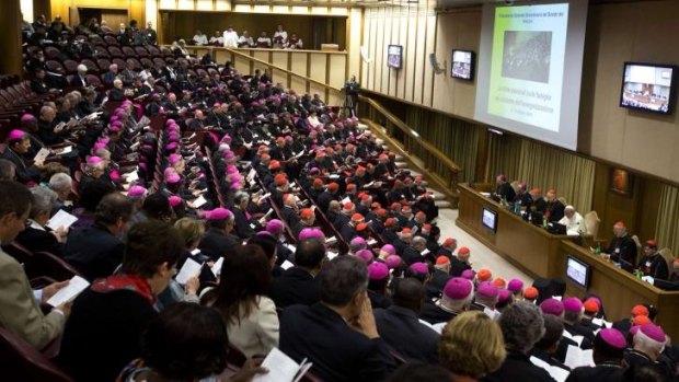 Gathering of bishops: Pope Francis leads the synod in Paul VI's Hall at the Vatican.