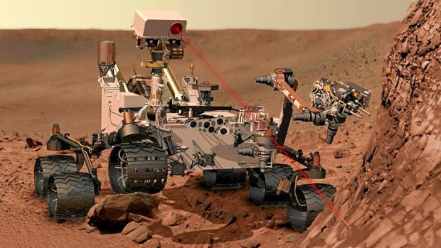 An artist's impression of the Curiosity rover at work on Mars.