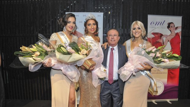 Joe Khoury with contestants from Miss Lebanon 2015.