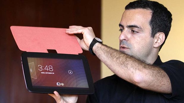 Hugo Barra, director of product management at Android, shows off the Nexus 10.