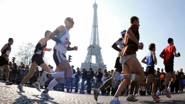 Fast track: Competitors during the Paris marathon.